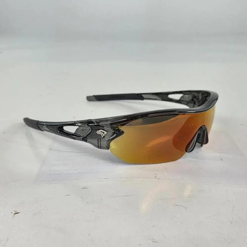 Torege Cycling Sunglasses Black Red Mirror Shield Case Wrap HalfRim